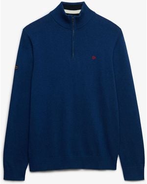 Superdry Prep Essential Cotton Half Zip Sweater - Blue