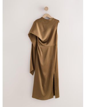 Next Textured Satin Scarf Midi Dress - Natural