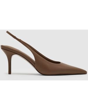 Reiss Leather Slingback Mid-Heel Court Shoes - Brown