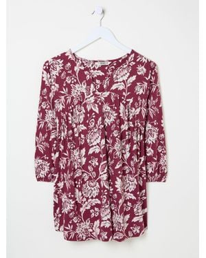 FatFace Enya Burgundy Brush Floral Tunic - Red