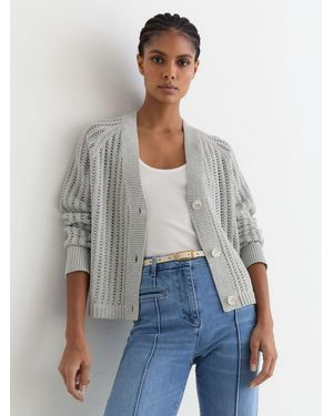 Reiss Cotton-Blend Open-Knit Cardigan - White