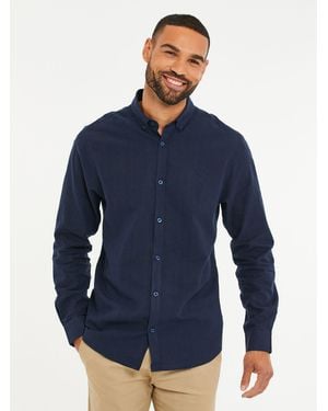 Threadbare Long Sleeve Linen Blend Shirt - Blue