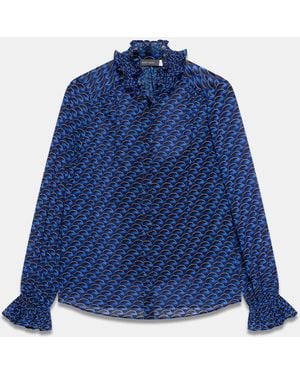 Mint Velvet Geometric Printed Ruffle Collar Blouse - Blue