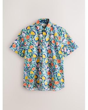 Next Regular Fit Signature Liberty Print Short Sleeve Shirt - Blue