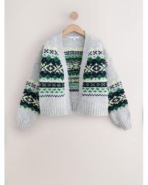 Next Fairisle Soft Touch Chunky Knit Open Cardigan - Blue