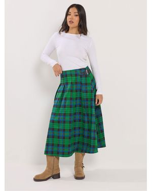 PixieGirl Petite Checked Buckle Midi Skirt - Green