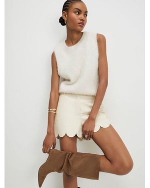 River Island Tailored Faux Leather Scallop Edge Shorts - White