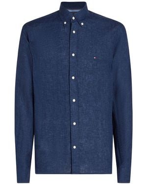 Tommy Hilfiger Stripe Washed Linen Long Sleeve Shirt - Blau