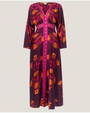 Monsoon Koa Long Sleeve Floral Midi Dress - Red