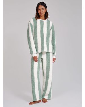 Loungeable Borg Sweater & Wide Leg Pants Lounge Set - Gray