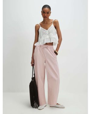 River Island Elasticated Back Barrel Leg Pants - Natural
