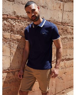 Threadbare Poloshirt Aus Baumwoll-Piqué Mit Fischgrätmuster - Blau