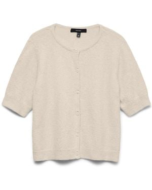 Vero Moda Dove Round Neck Short Sleeve Cardigan - Natural