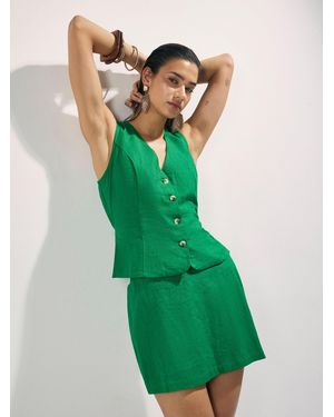 River Island River Island Sleeveless Linen Blend Waistcoat - Green