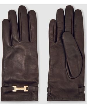 Reiss Harriet Leather Hardware-Embellished Gloves - Brown