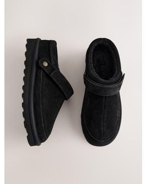 Next Forever Comfort Borg Lined Suede Mules - Black