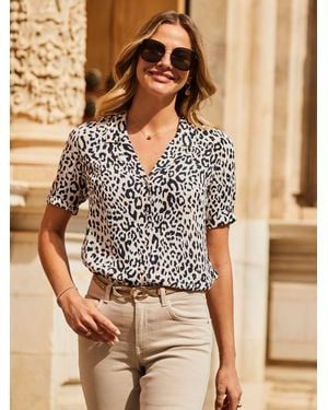 Sosandar Animal Print Short Sleeve Relaxed Fit Shirt - Brown
