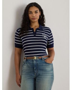 Ralph Lauren Curve Natrissa Stripe Cable Knit Polo Shirt - Blue