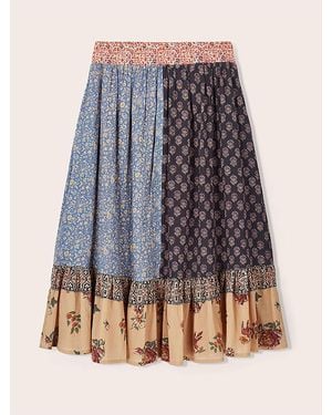 East Loran Patch Print Floral Crinkle Cotton Maxi Skirt - Grey