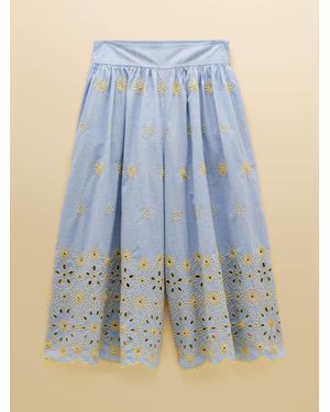 Joules Broderie Cropped Wide Leg Culottes - Blue