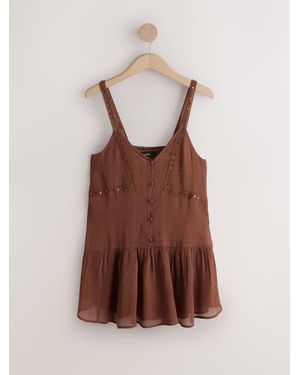Next Rust Crochet Sequin Trim Top - Brown
