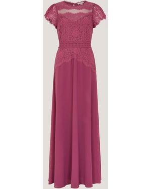 Monsoon Monike Short Sleeve Lace Maxi Bridesmaid Dress - Pink