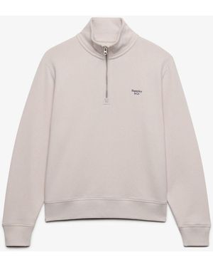Superdry Signature Emb Half Zip Sweat Top - White