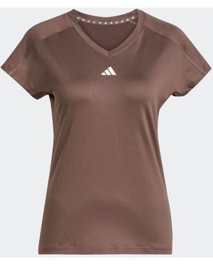 adidas Aeroready Train Essentials Minimal Branding V-Neck T-Shirt - Brown