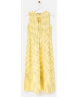 Oliver Bonas Gingham Shirred Bodice Sleeveless Midi Dress - Yellow