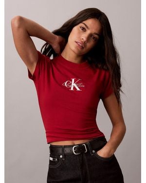 Calvin Klein Jeans Monologo Baby Tee - Red