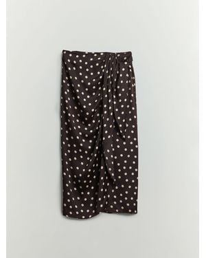 BHOEM Polka Dots Draped Satin Midi Skirt - Black