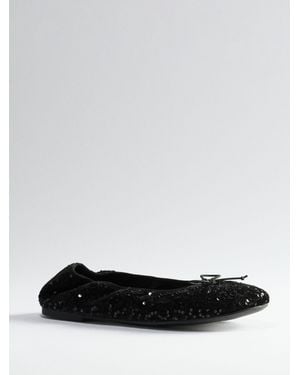 The Set Round Toe Bow Ballet Flats Sequin - White