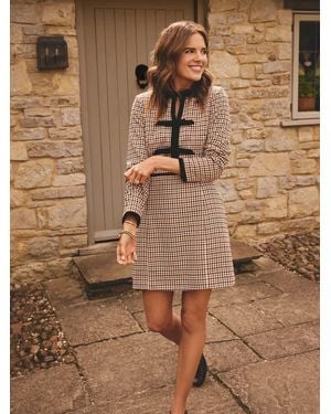 Love & Roses X Binky Neutral Dogtooth Bow Detail Mini Dress - Brown