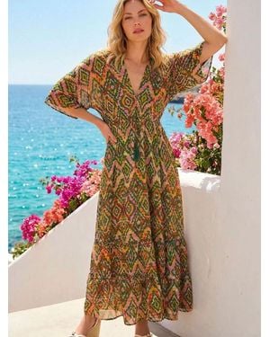 Roman Aztec Boho Maxi Dress - Orange