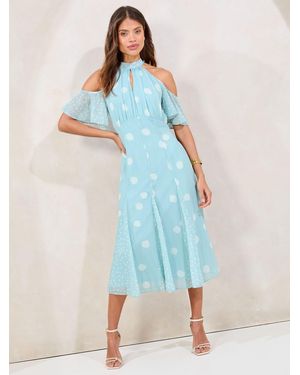 Lipsy Cold Shoulder Halter Neck Midi Dress - Blue
