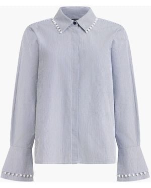 French Connection Striped Cambria Cotton Pearl Trim Shirt - Blau