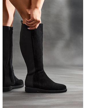 Linzi Wide Fit Wide Fit Steel High Leg Boots With Stretch Panel - Black