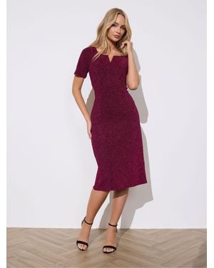 M Com Glitter Notch Neck Dress - Rot
