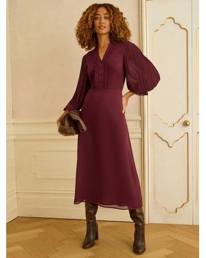 Love & Roses Petite Pleated Detail Midi Dress - Purple