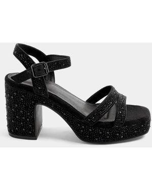 Yours Curve Diamante Heel Sandals - Black