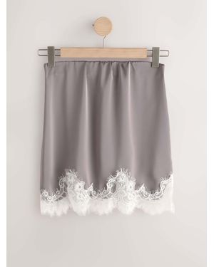 Next Satin Lace Trim Mini Skirt - Gray