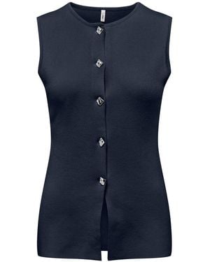 ONLY Knitted Vest With Metallic Button Detail - Blue