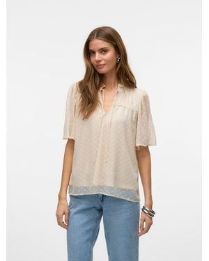 Vero Moda Short Sleeve Dobby Blouse - Blue