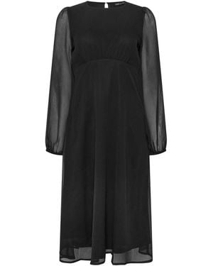 M Com Long Sleeve Chiffon Midi Dress - Black
