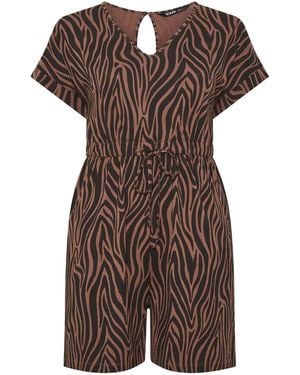 Yours Curve Zebra Print Cotton Playsuit - Brown