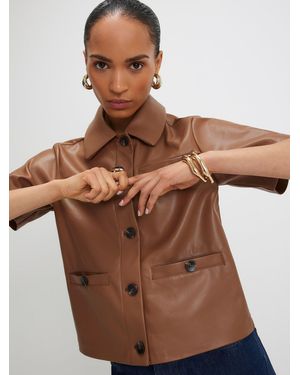 River Island Faux Leather Short Sleeve Shirt - Brown