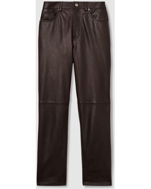 Reiss Verona Petite Leather Slim-Leg Pants - Brown