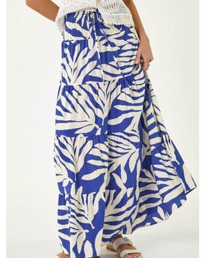 Roman Mono Print Shirred Maxi Skirt - Blue