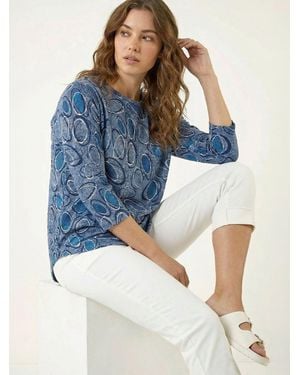 Roman Abstract Printed Raglan Top - Blue