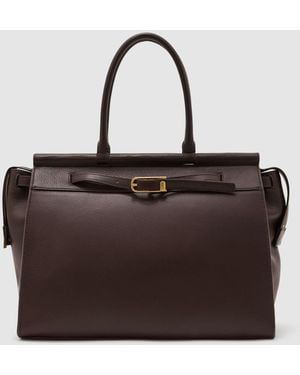 Reiss Ember - Chocolate Leather Structured Tote Bag, One - Brown